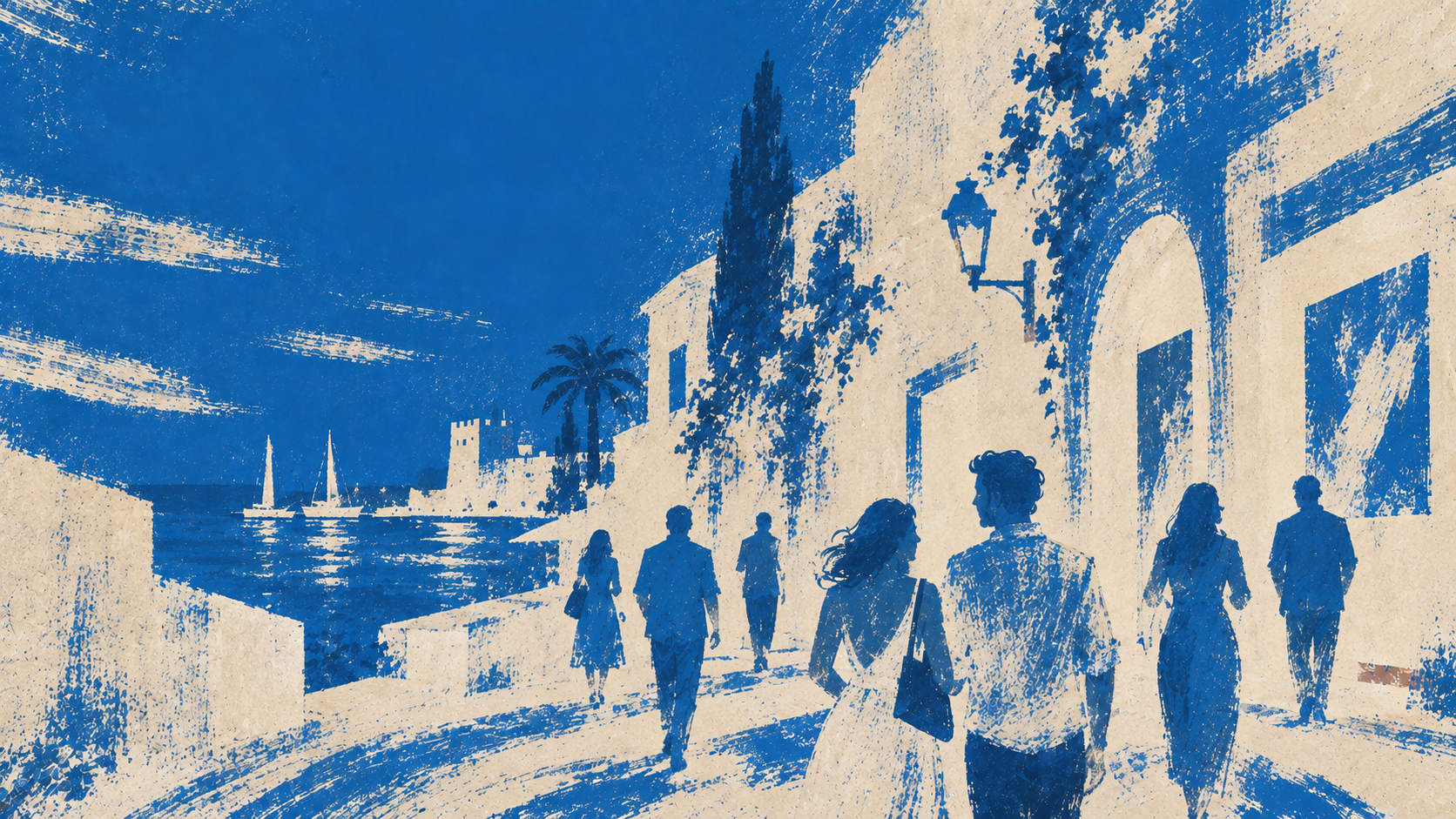 Syno-style painted illustration of Limassol Art Walk 2026 in the Old Town